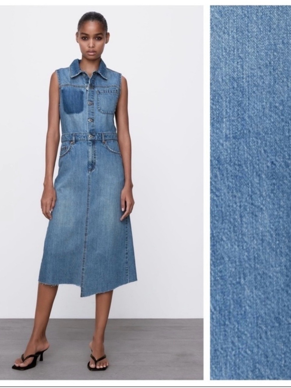Zara Medium Blue Asymmetric Denim
Midi Dress - Size Medium